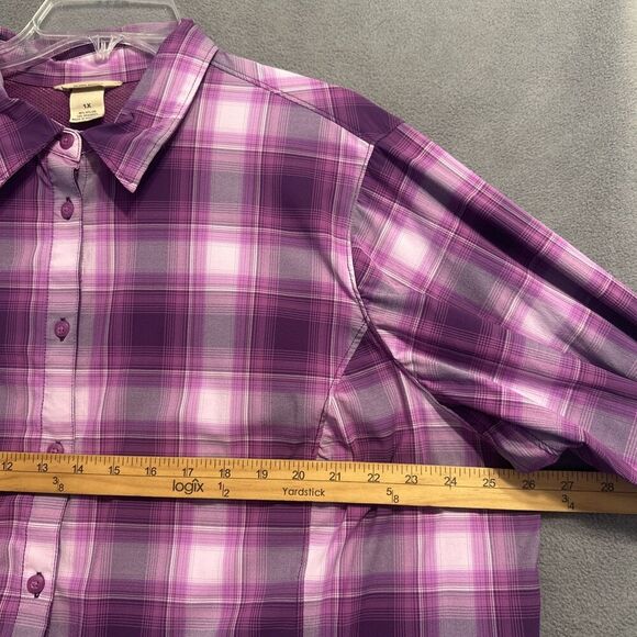 Duluth Trading Co Sidewinder Gardening Shirt Womens 1X Purple Plaid Vented UPF - Picture 11 of 12